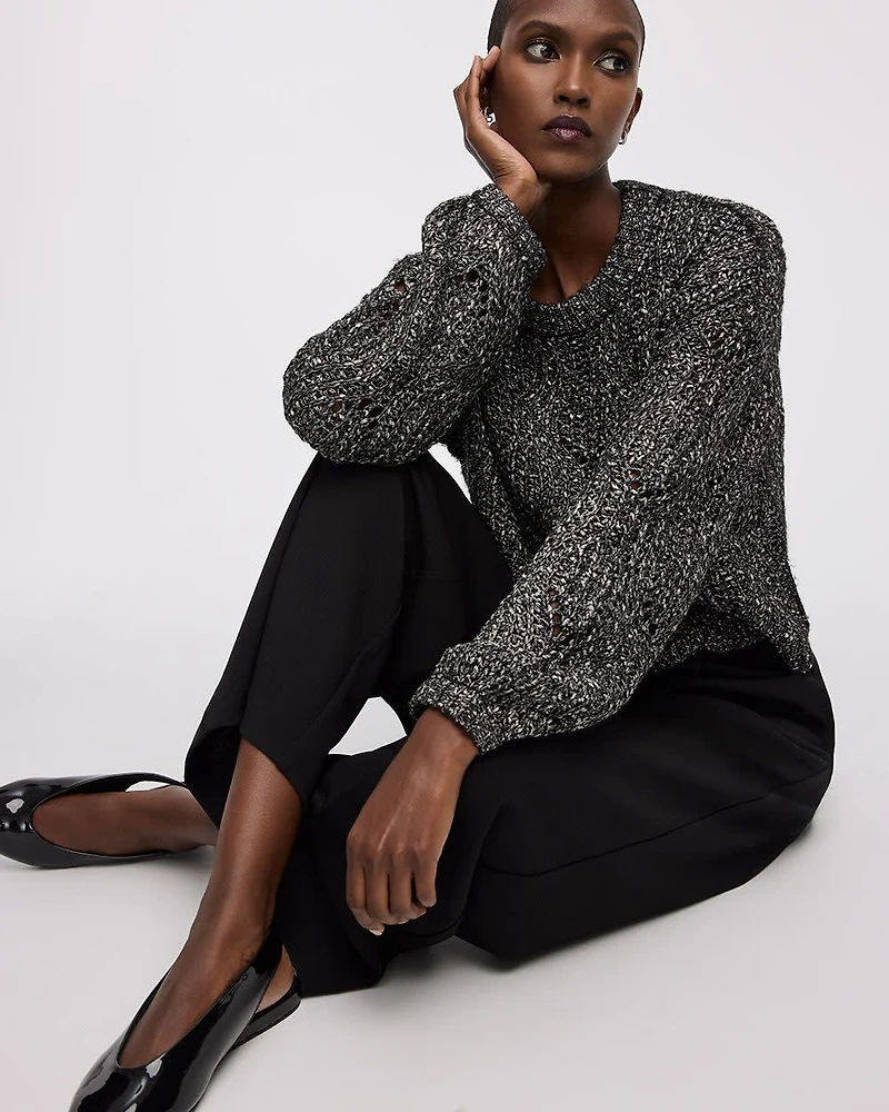 Long-Sleeve Mock-Neck Fancy-Stitch Pullover