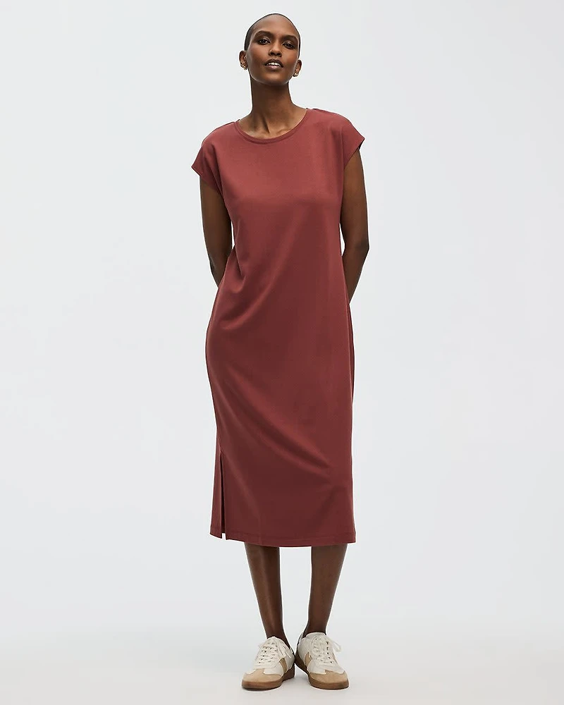 Extended-Sleeve Crew-Neck Midi Dress