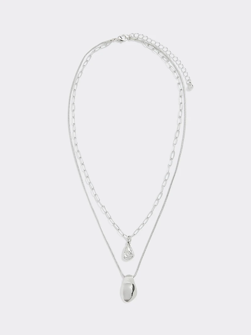 Double-Chain Short Necklace with Organic Pendant