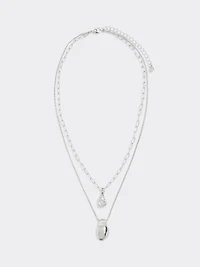 Double-Chain Short Necklace with Organic Pendant