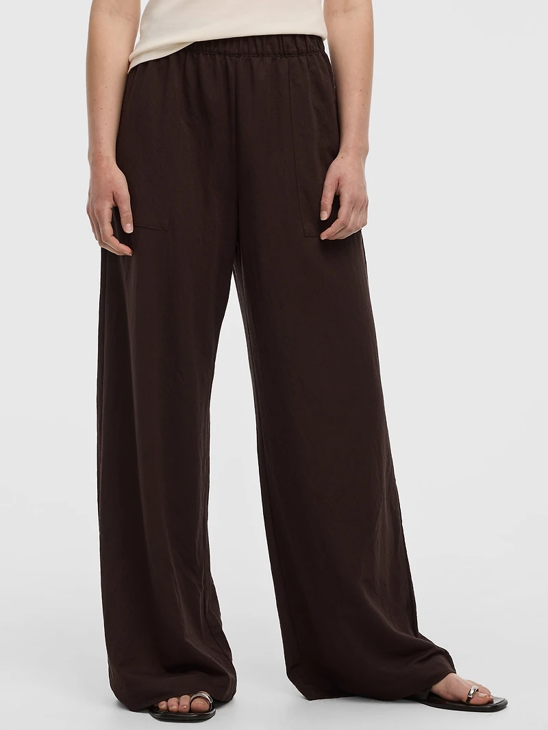 Wide-Leg High-Rise Pull-On Piqué Pant