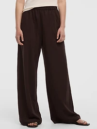 Wide-Leg High-Rise Pull-On Piqué Pant