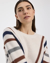 Striped Long-Dolman-Sleeve Crew-Neck Pullover