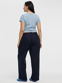 Linen-Blend Straight-Leg High-Rise Pant - Curvy Fit