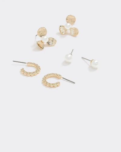 Hoops and Stud Earrings - 3 Pairs