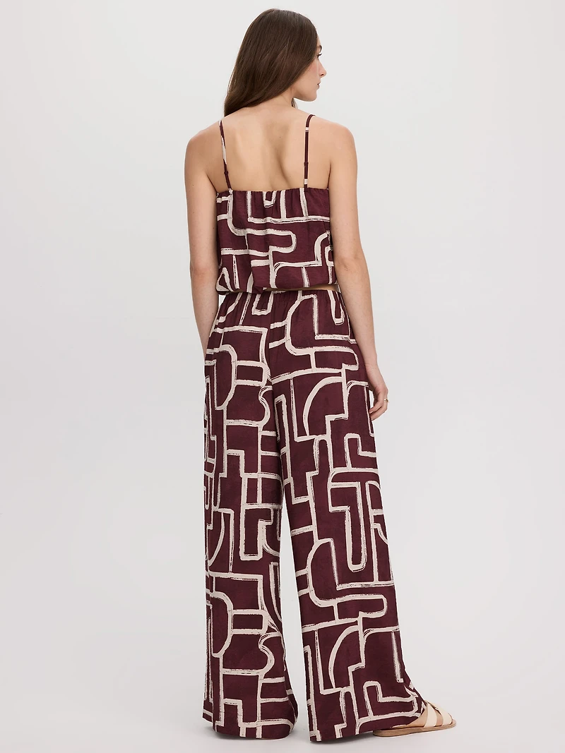 Pantalon à enfiler jambe large et taille haute