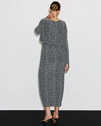 Long-Sleeve Midi Dress with Metallic Leopard Print