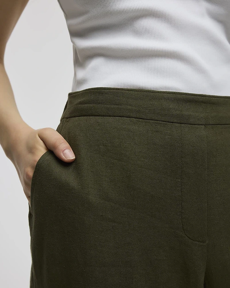 Pantacourt en mélange de lin à jambe large