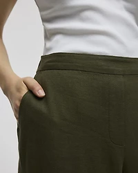 Pantacourt en mélange de lin à jambe large