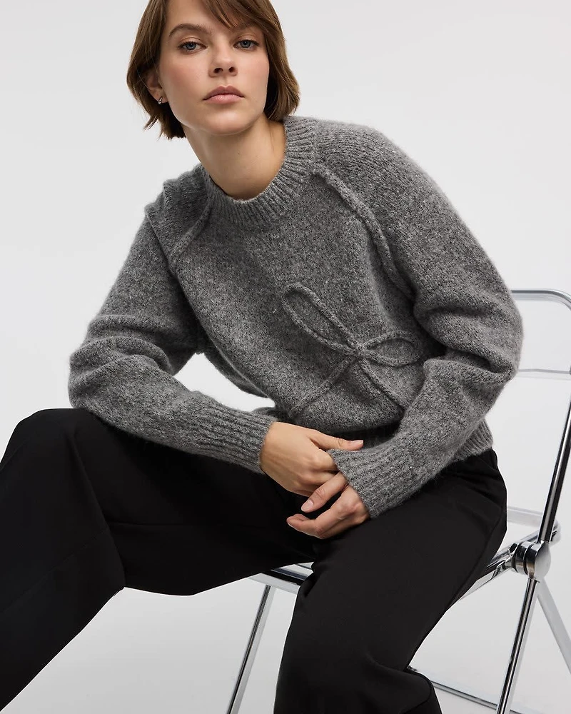 Long-Sleeve Crew-Neck Pullover with Soutache Bow