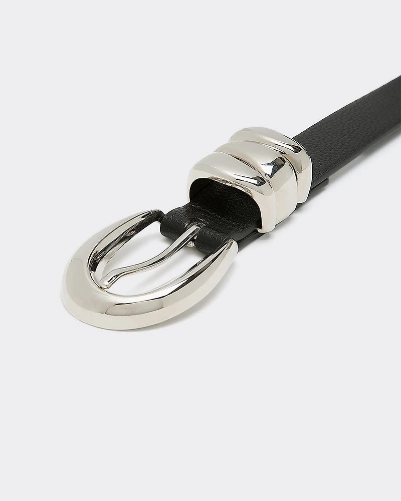 Faux-Leather Belt with Sculptural Buckle