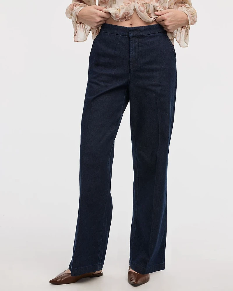 Wide-Leg Mid-Rise Denim Trousers