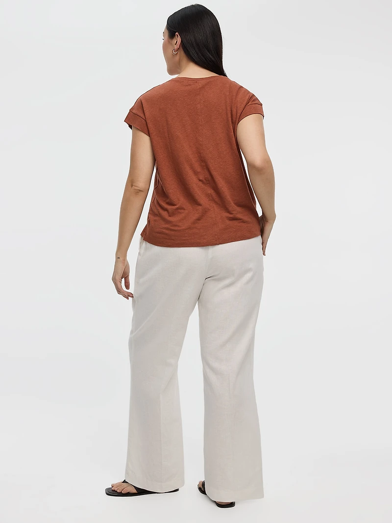 Linen-Blend Straight-Leg High-Rise Pant - Curvy Fit
