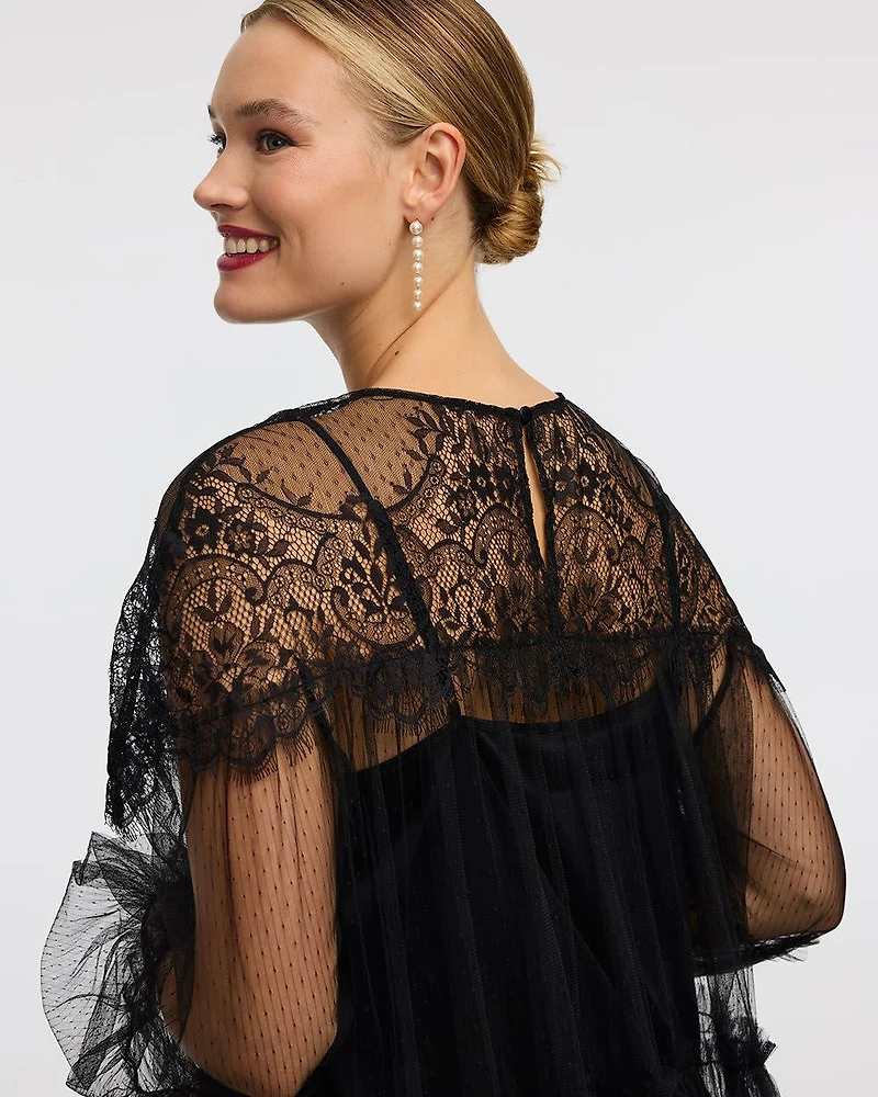 Long-Sleeve Tulle Bubble Mini Dress