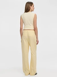 Pantalon en mélange de lin à jambe droite et taille haute