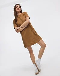 Faux-Suede Short-Sleeve T-Shirt Dress