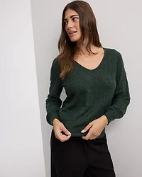 Long-Balloon-Sleeve V-Neck PlushSoft Sweater