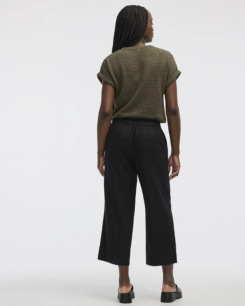 Pantacourt en mélange de lin à jambe large