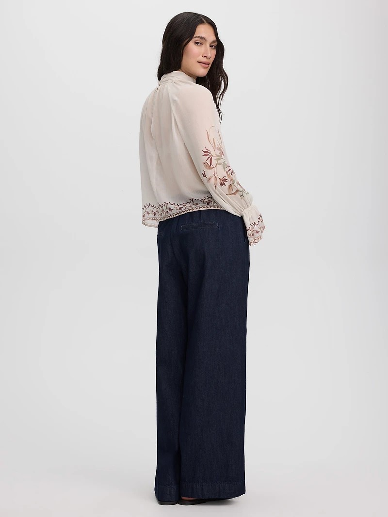 Long-Sleeve Mock-Neck Loose Blouse