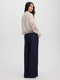 Long-Sleeve Mock-Neck Loose Blouse