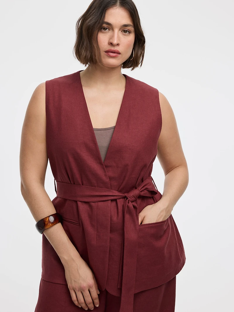 Sleeveless Belted Blazer