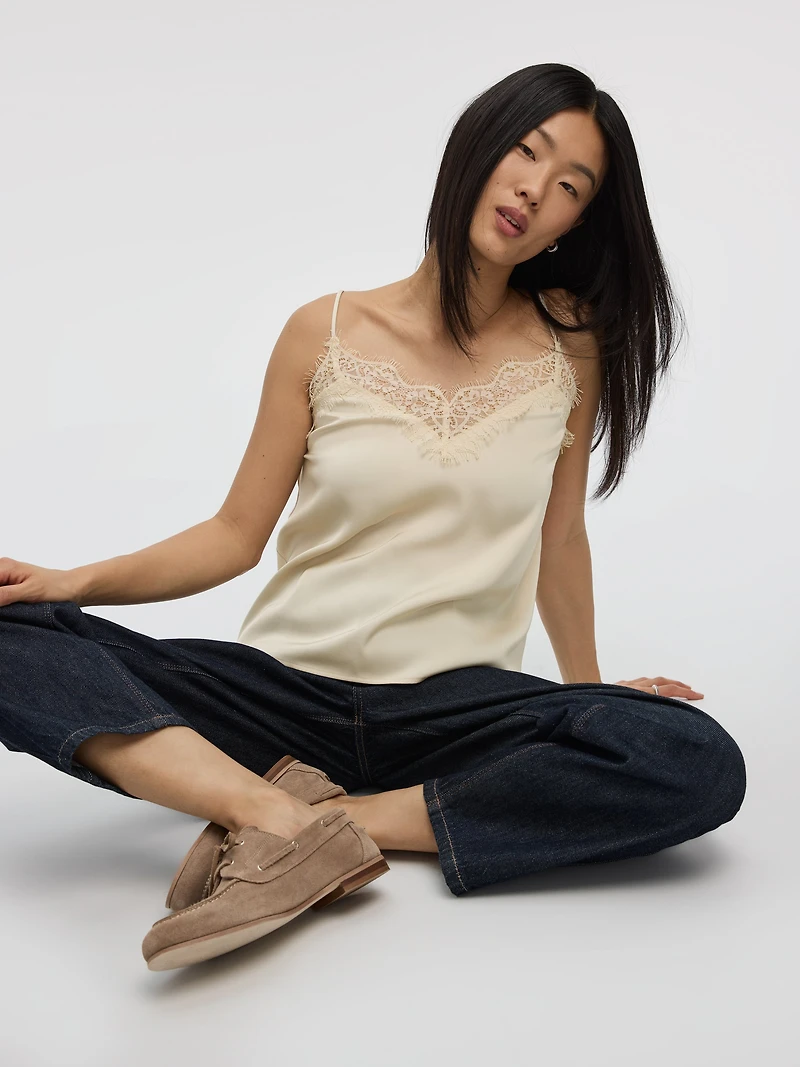 V-Neck Cami with Lace Trim