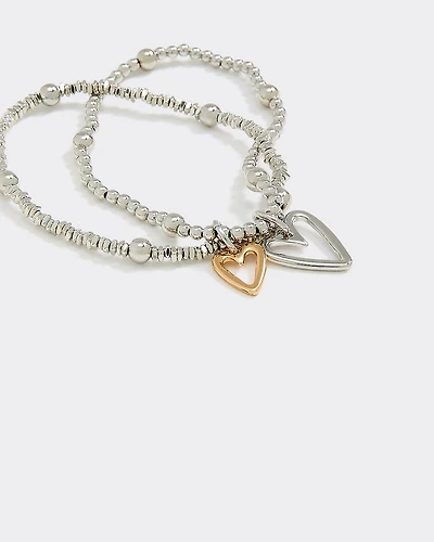 Beaded Bracelets with Heart Charms - Set of 2