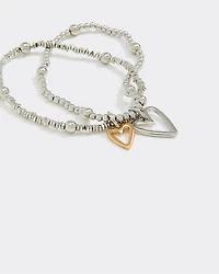Beaded Bracelets with Heart Charms - Set of 2