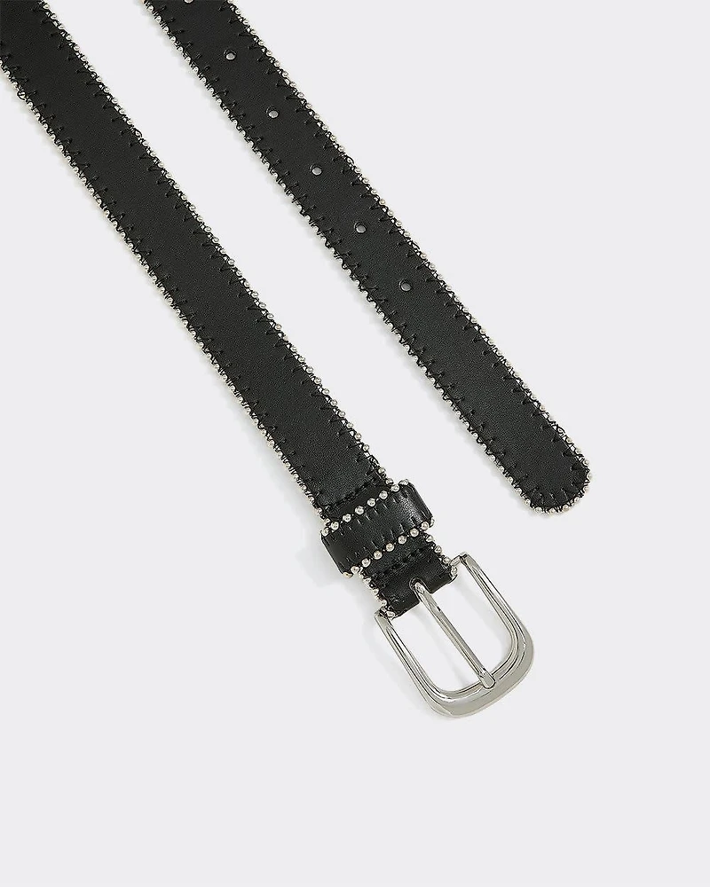 Ceinture en faux cuir avec billes argentées