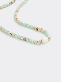Beaded Short Necklace with Freshwater Pearl