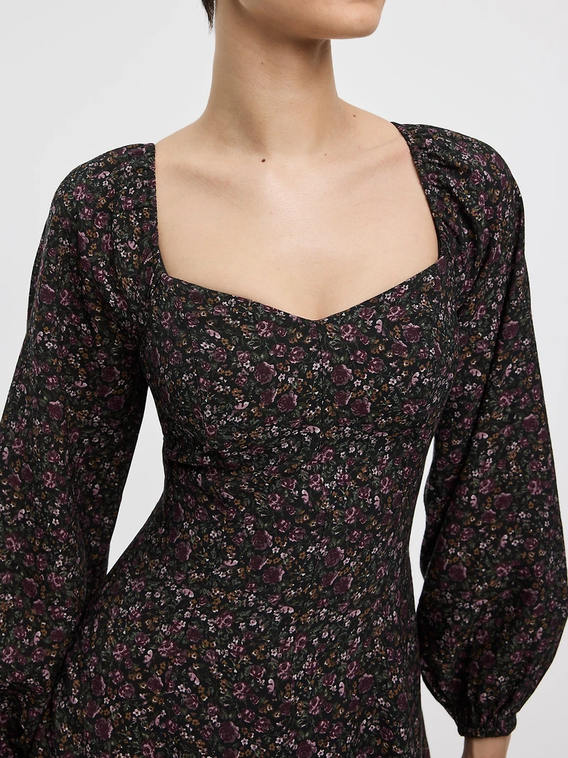 Long-Puffy-Sleeve Bustier Dress with Sweetheart Neckline