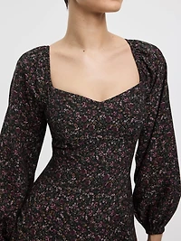 Long-Puffy-Sleeve Bustier Dress with Sweetheart Neckline