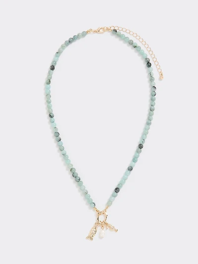 Beaded Necklace with Fish and Freshwater Pearl