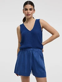Short en mélange de lin à taille élastique