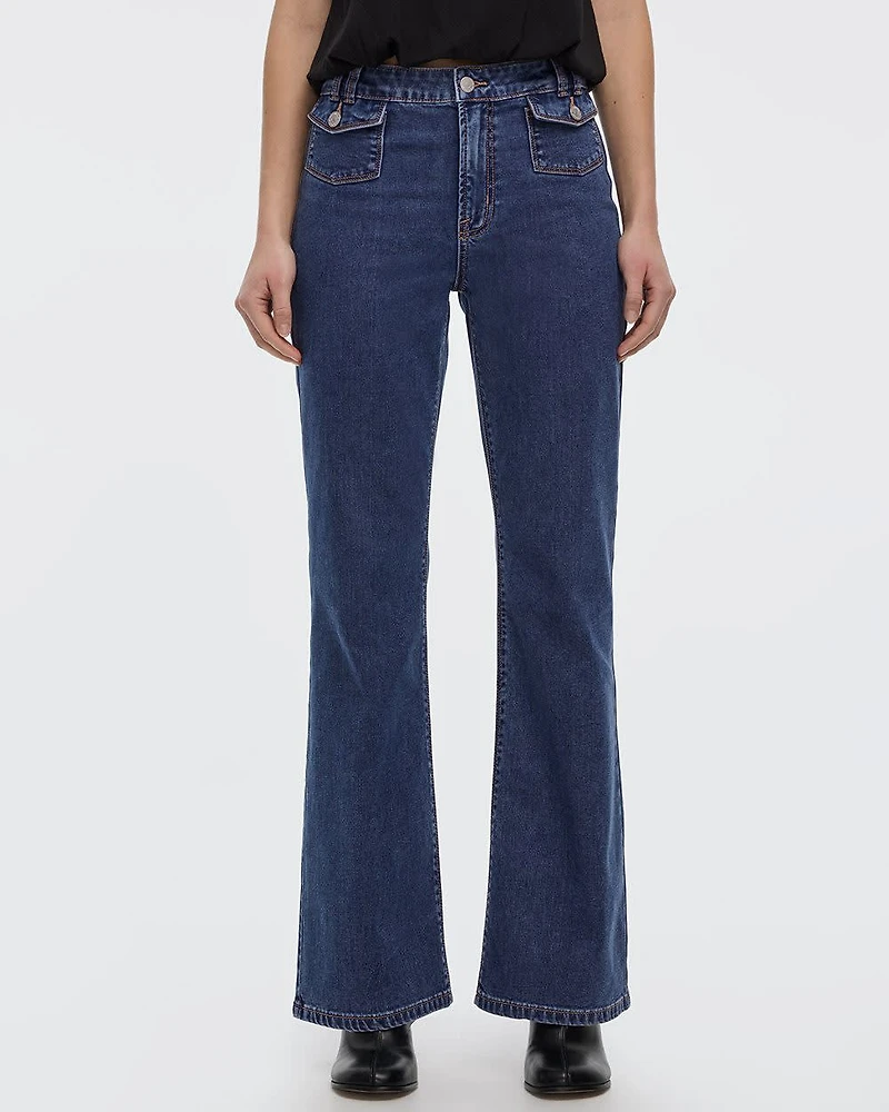 Flare-Leg Mid-Rise Jean with Flap Pockets