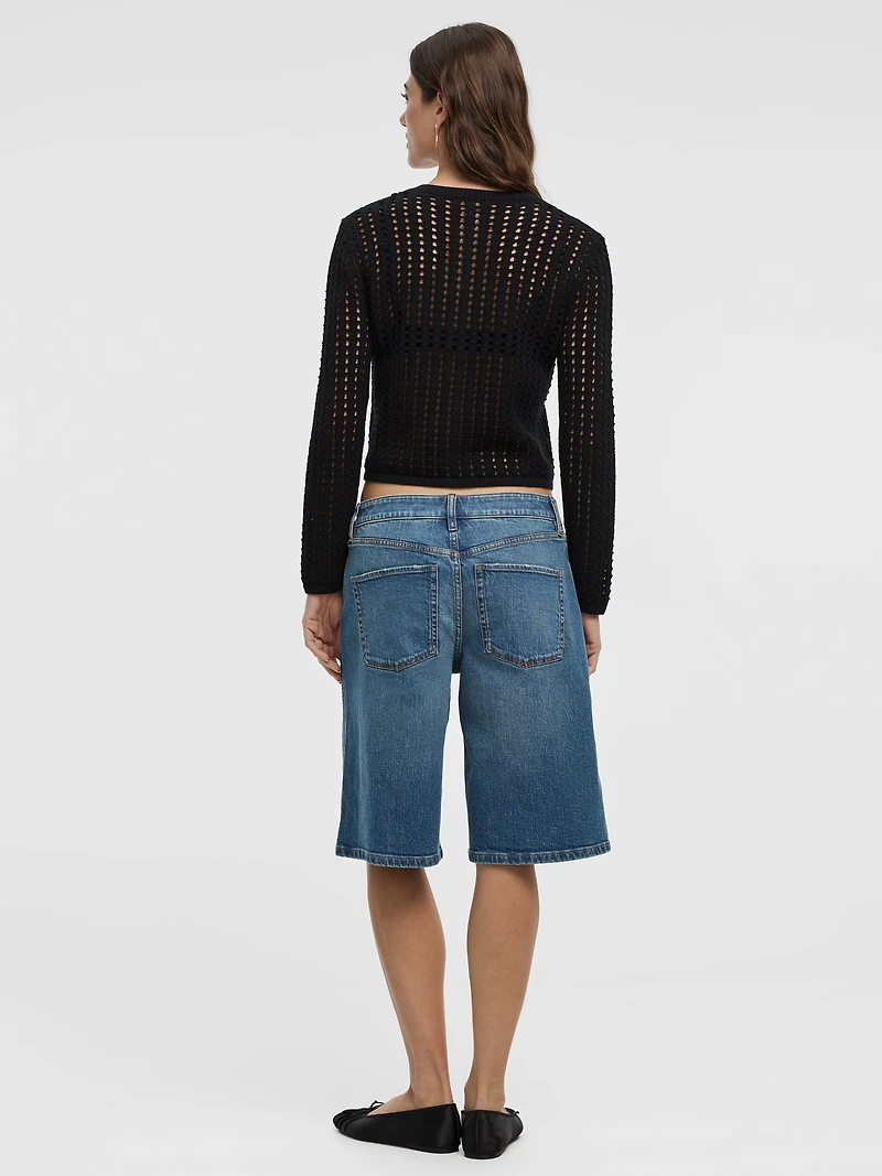 Cardigan à manches longues et col rond en mailles ajourées