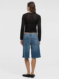 Cardigan à manches longues et col rond en mailles ajourées