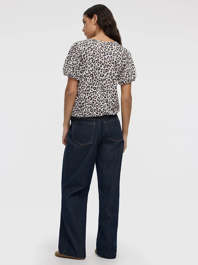 Haut à manches courtes ballon et col rond