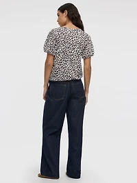 Haut à manches courtes ballon et col rond