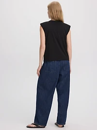 Sleeveless Crew-Neck Top with Shoulder Pads