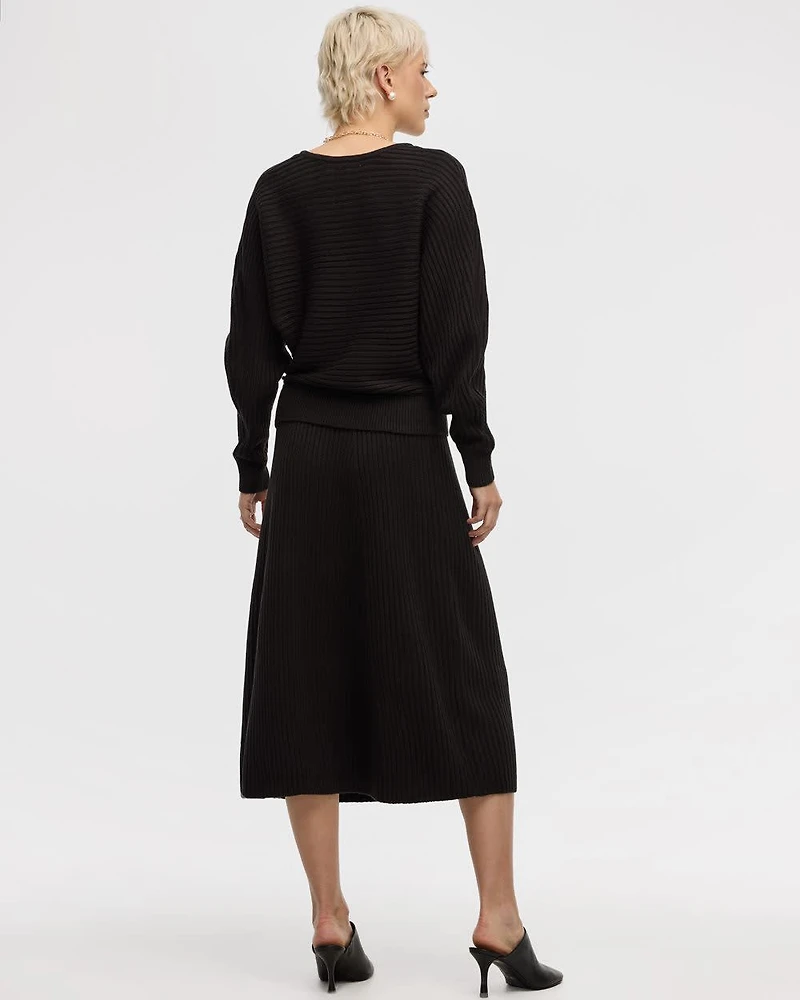 Ribbed A-Line Midi Sweater Skirt
