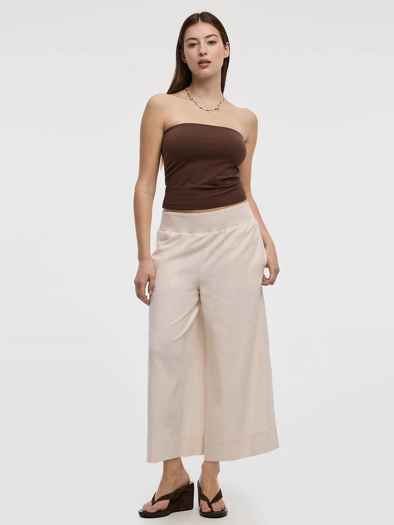Cropped Wide-Leg Linen-Blend Pant