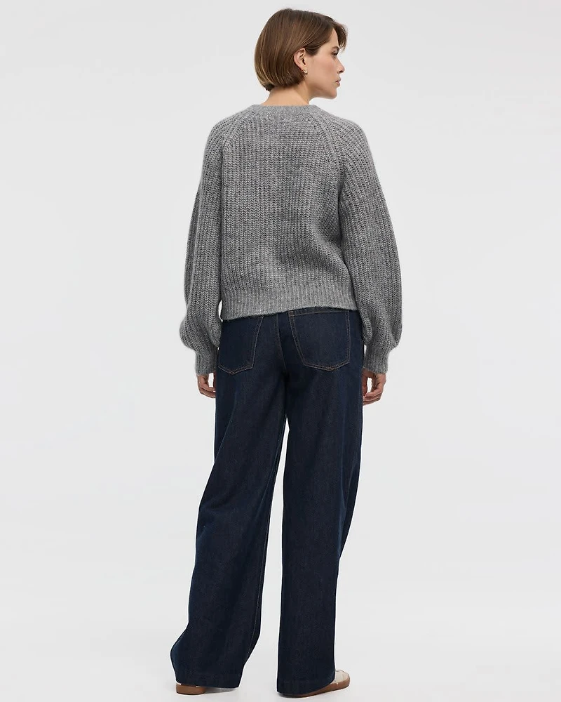 Long-Balloon-Sleeve Crew-Neck Cardigan