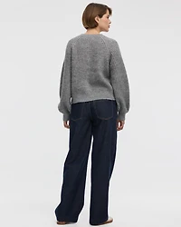 Long-Balloon-Sleeve Crew-Neck Cardigan