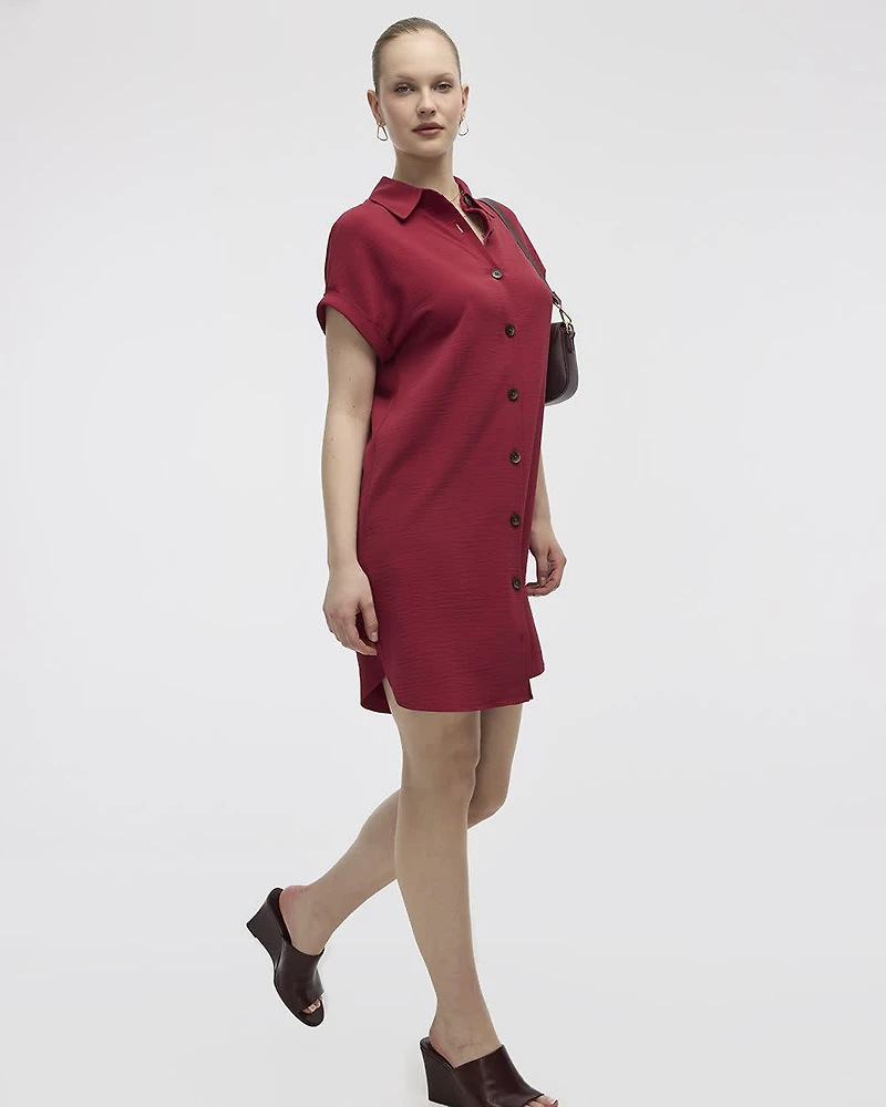 Short-Sleeve Buttoned-Down Dress with Shirt Collar