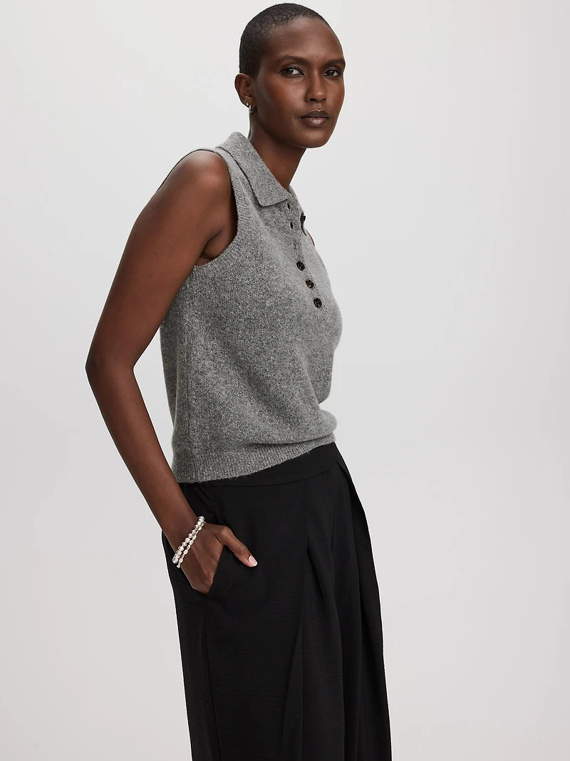 PlushSoft Sleeveless Polo Sweater