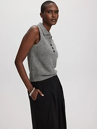 PlushSoft Sleeveless Polo Sweater