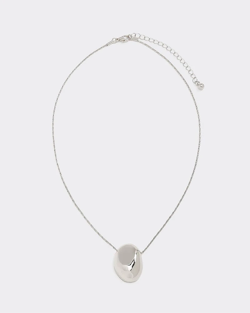 Long Necklace with Oval Metal Pendant