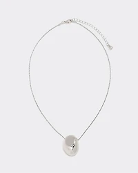 Long Necklace with Oval Metal Pendant