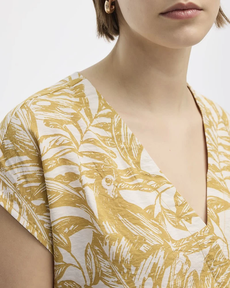 Short-Sleeve Top with Wrap V Neckline